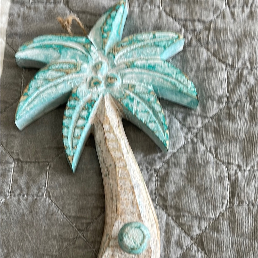 Stylized Blue and Tan Palm Tree Decor Accent